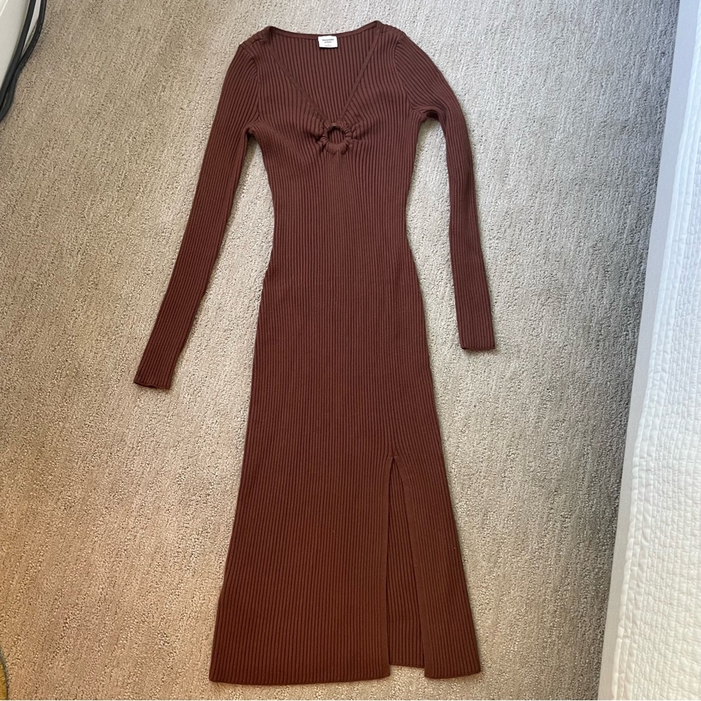 Abercrombie & Fitch Brown Ribbed Midi Dress